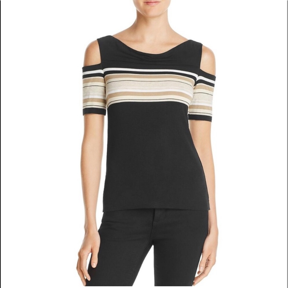 BAILEY 44 STRIPED SHORT SLEEVE COLD SHOULDER Top